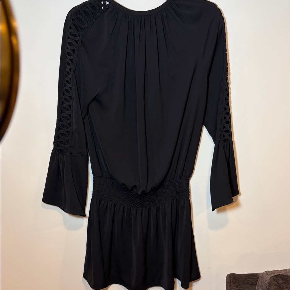 Ramy Brook Smocked Drop Waist Arm Cutout Bell Sleeve Dress - M - Picture 11 of 16